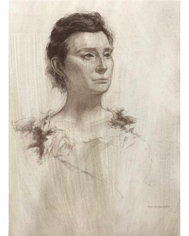 Han studio  邱柏翰 - 人像寫生習作，運用不同材料搭配可以畫出層次感