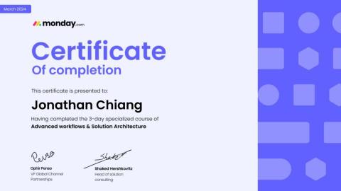 monday.com 顧問導入服務 - monday Advanced Workflow & Solution Architecture Certification