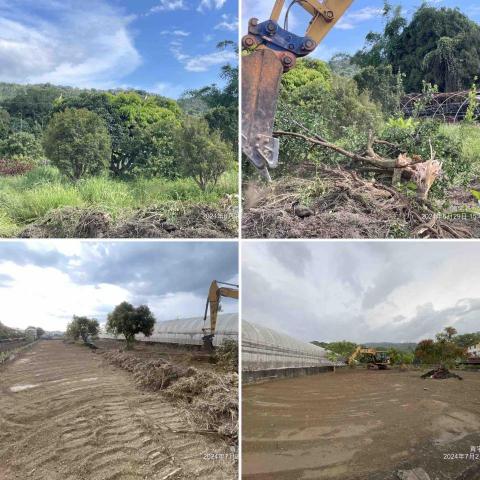 吉隆來土木包工業有限公司 - 農地除草移除植栽，整平壓實（右下為完成面製作中）