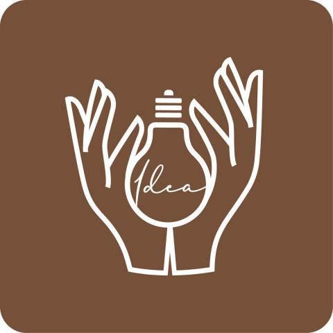 默魚 - 美業網路APP圖示logo設計，客戶提供的資訊美甲和靈感，因此讓手拿象徵靈感的燈泡。