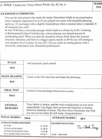 黃薏平 - 2021國際鋼琴6級檢定
88.9高分~榮獲全省第一名