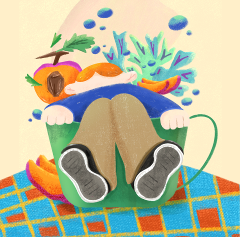 夜兼工作室 - 氛圍插圖-熱水果茶