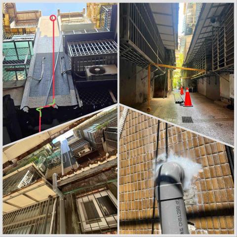 蜘蛛人-外牆修繕職人 - 巷弄中配置外牆排水管 蜘蛛人-外牆修繕職人 - 巷弄中配置外牆排水管