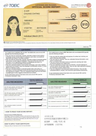 Teacher Ivy英文家教 - TOEIC多益成績單(金色證書)