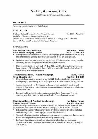 金奕伶 - 英文簡歷（1/2）