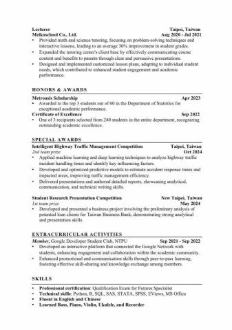 金奕伶 - 英文簡歷（2/2）