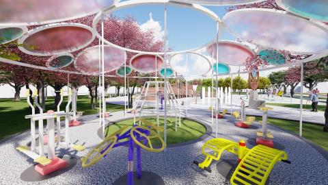 Owen - 宜蘭九號公園棚架渲染圖。