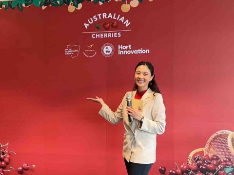 Joe Cho - 2025/01/08 中英主持 English hosting for Tasmania Cherry Season Launch in Taiwan Event 塔斯馬尼亞櫻桃產季發佈會 @Taipei New Horizon Building/台北文創 (櫻桃手卡及櫻桃耳環是 cherry on top )