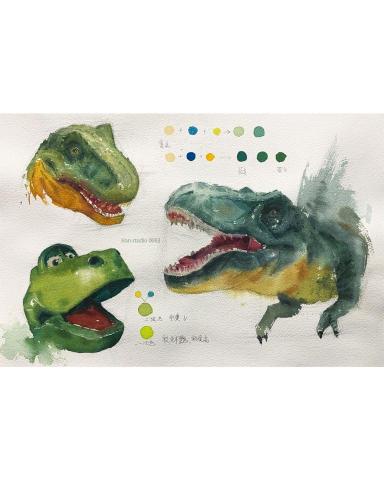 Han studio  邱柏翰 - 恐龍水彩，練習不同綠之間搭配

如果你想學習如何調色，認識水彩材料特性，歡迎洽詢課程，課堂上一起體驗畫水彩的樂趣