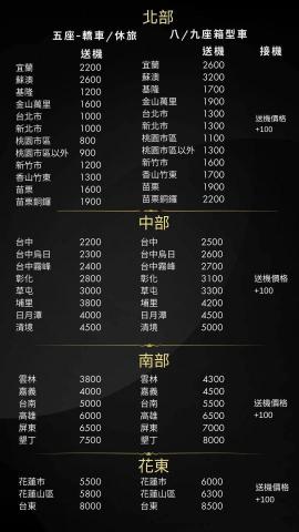 派大星 - 機場接送價目表