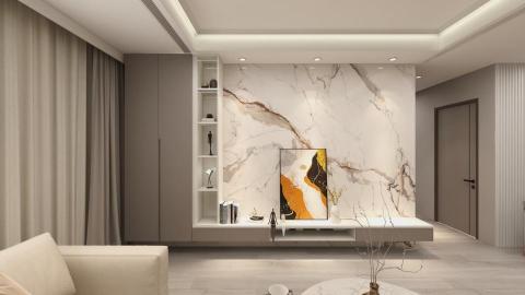 棫城空間設計 - 輕奢風格，大理石及冷色調的是輕奢風的標配，大理石透過燈光的照射，提升空間的質感。