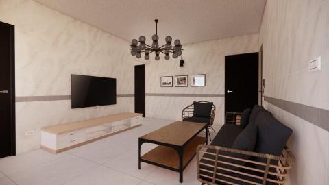 棫城空間設計 - 屏東自地自建，4房2廳2衛，根據業主需求配置空間及材質渲染。設計包含平面配置、車庫牌樓、建築外觀、前院景觀。