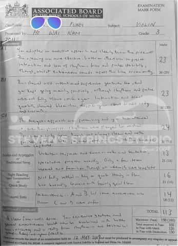 Steven's Strings Studio 典範弦藝 -  學生成績 - ABRSM Grade3 Violin (2009)