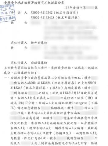 李昭儒律師 - 乘機性交罪不起訴處分