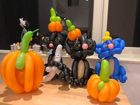 霓霓：氣球花束、氣球人物造型、造型氣球、氣球生日派對、氣球表 - 南瓜、黑貓