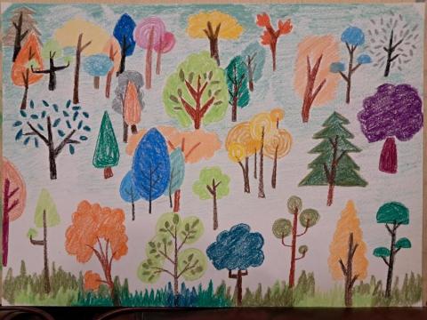 石頁工作室 - 兒童美術 森林 插畫 蠟筆