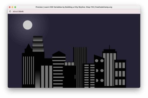 Yu Steven - 這是一幅完全由我使用CSS創作的城市夜景圖，展現了現代建築剪影與月夜的和諧氛圍，細節與設計充分體現了CSS的靈活性與創造力。