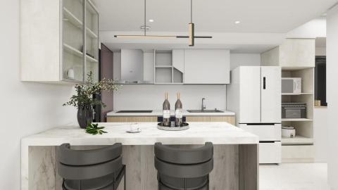 圓夢空間設計工作室 - 廚房中島玻璃櫃