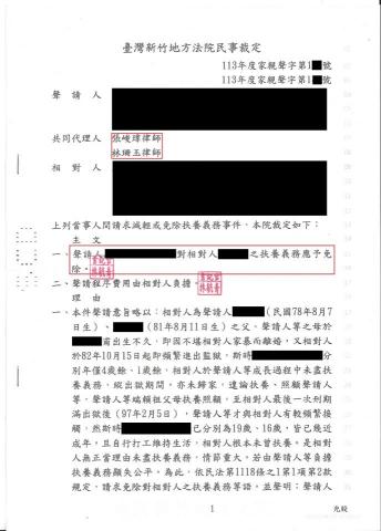 張峻瑋律師 - 成功免除扶養義務