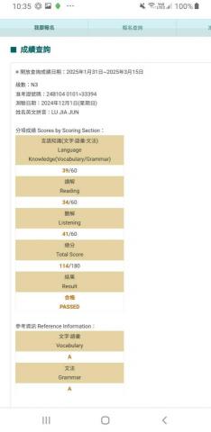 Lang Wang - 所教學生參加N3  檢定考試,合格通知單。 Lang Wang - 所教學生參加N3  檢定考試,合格通知單。