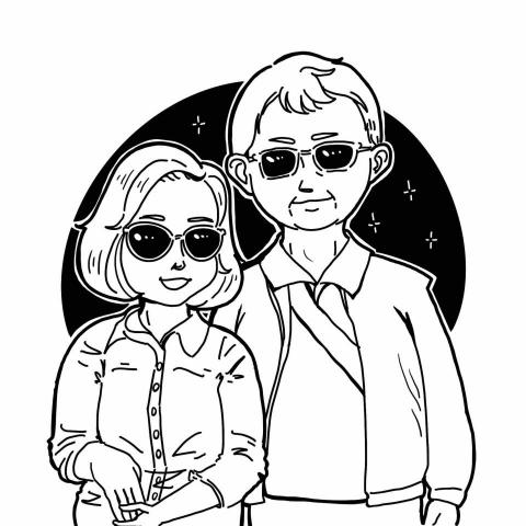 伶果插畫坊 - 黑白肖像畫-雙人-編號：02