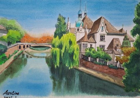 Austine Yang - 歐洲景色，水彩