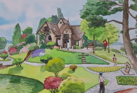 Austine Yang - 河口湖音樂盒之森，鋼筆水彩