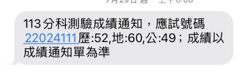 黃昱彰 - 分科考試成績