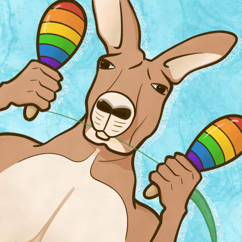 purpleyam_art - 此為驚喜包！
關鍵字：怪怪的肌肉袋鼠、叼著草、手搖鈴