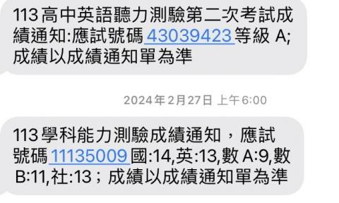 黃昱彰 - 學測考試成績