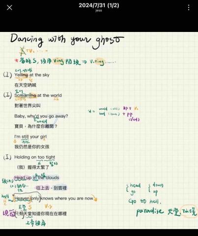 黃捷 - 【生活會話】上課紀錄- 學生喜歡的歌詞剖析