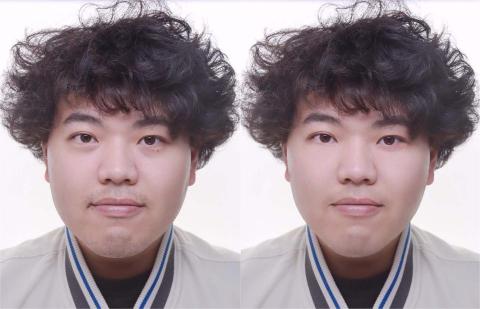 林煜濬 - 先將人物液化修臉型，痘痘、痘疤等去除後，在處理鬍渣部分，最後再磨皮。