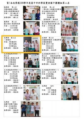 魏俐伶 - 臺中市科展國中團體組第三名