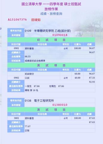 田竣如 - 推甄錄取證明