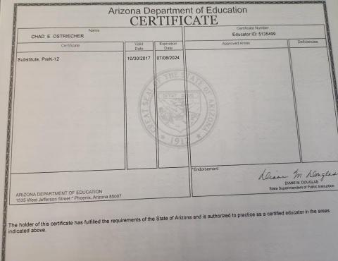 Chad's Here To Help - State of Arizona Teaching Certificate