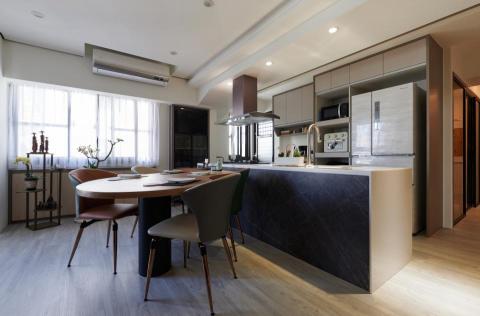 銘墅空間設計 - 開放式中島結合不規則訂製餐桌