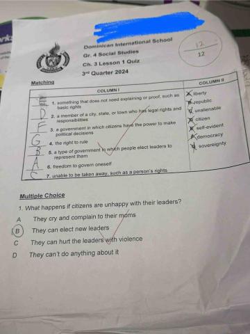 黃子沛 - Social studies 小考滿分