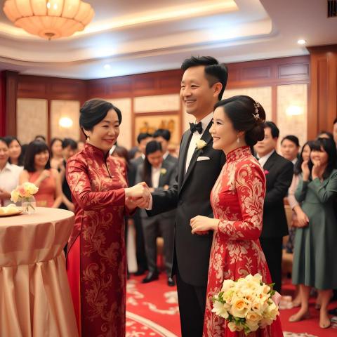 Irene楊 - 女兒要出嫁了，岳母握著女婿的手，依依不捨地看著女兒，將女兒的下半輩子託付給女婿，期待他好好疼愛母親一生的寶貝，眼神令人動容。