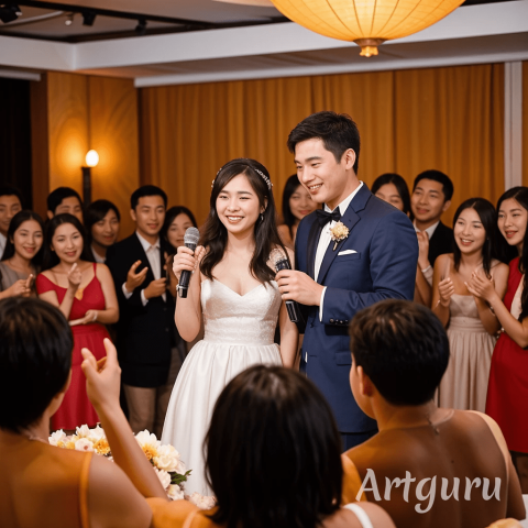 Irene楊 - 新郎新娘緊張地牽著彼此的手，準備宣讀誓詞。