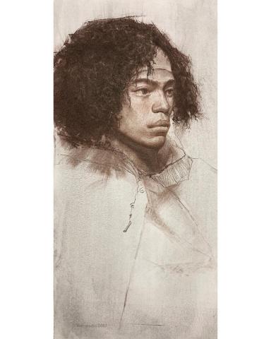 Han studio  邱柏翰 - 捲髮模特寫生

深棕色裡帶點紅的層次，設計、簡化外形是提煉形狀有趣的訓練方式