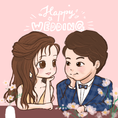 蔣昀芯 - 婚禮賀圖，結婚照似顏繪