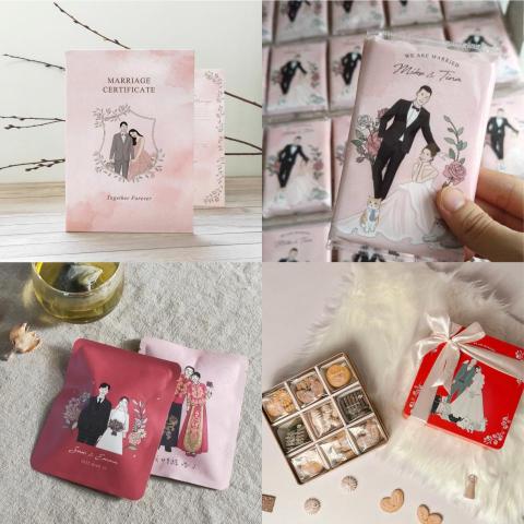 墨顏 - 【客製婚禮周邊商品設計&印刷】
1.結婚書約設計&印刷
2.婚禮小物 : 面紙包/茶包印刷
3.婚禮佈置：透明相框/簽名綢
4.客製喜餅盒印刷

https://www.instagram.com/p/DGQEjaozfsK/?img_index=1