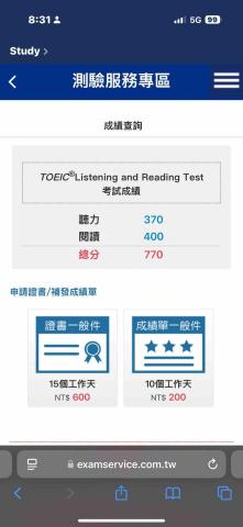 林巧音Charlene - 多益成績