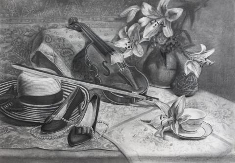 古姵蓁 - 媒材：炭筆素描 / 尺寸：對開