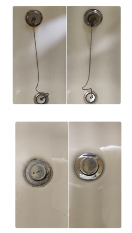 City-居家之美 - 浴缸塞子處理前-後
浴室洗手台-處理前已有生鏽損壞的痕跡，處理前-後對照