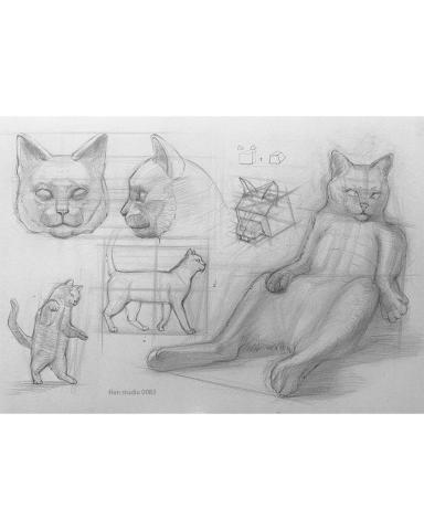 Han studio  邱柏翰 - 透過簡單的結構練習，你也可以學習如何用基本幾何形狀來抓住貓咪的比例與動作姿態，從正面、側面到生動有趣的坐姿!

想要學習怎麼畫出自己心愛的貓咪嗎？跟著我一步步來吧