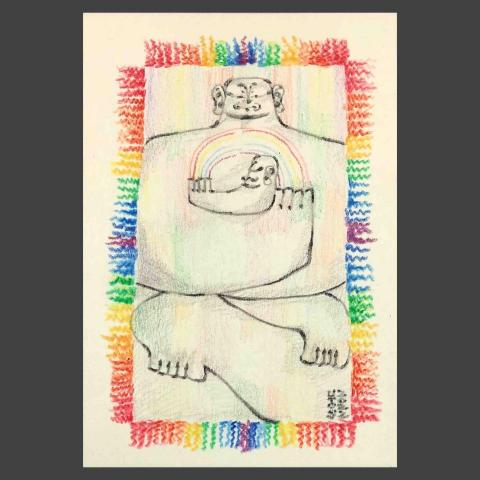 清晨個人工作室 - 手繪作品小卡_擁抱圖