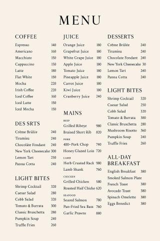 Norma - 英文菜單(價格為範例金額)