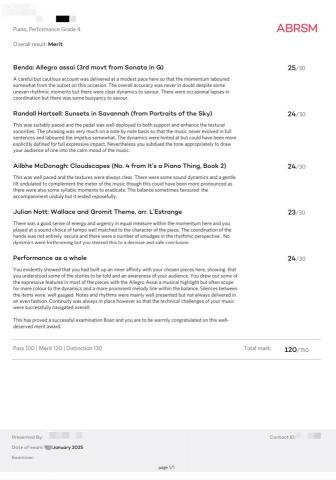 魚魚老師音樂教學｜台北全區、新北板橋新莊｜鋼琴、音樂素養 - 學生檢定成果與評語