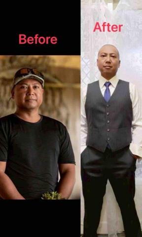 Yi Jung - 執行健康管理3個月，穿回10年前結婚時的西裝。